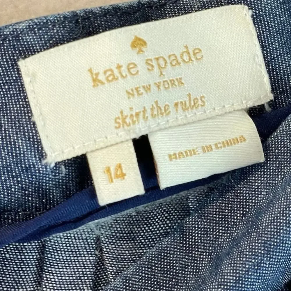 Kate Spade Girls Mini Skirt SZ 14 Chambray Blue Full Zipper Closure EUC💗